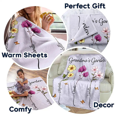 Grandma's Garden Birth Flower Bouquet - Personalized Fleece Blanket, Sherpa Blanket