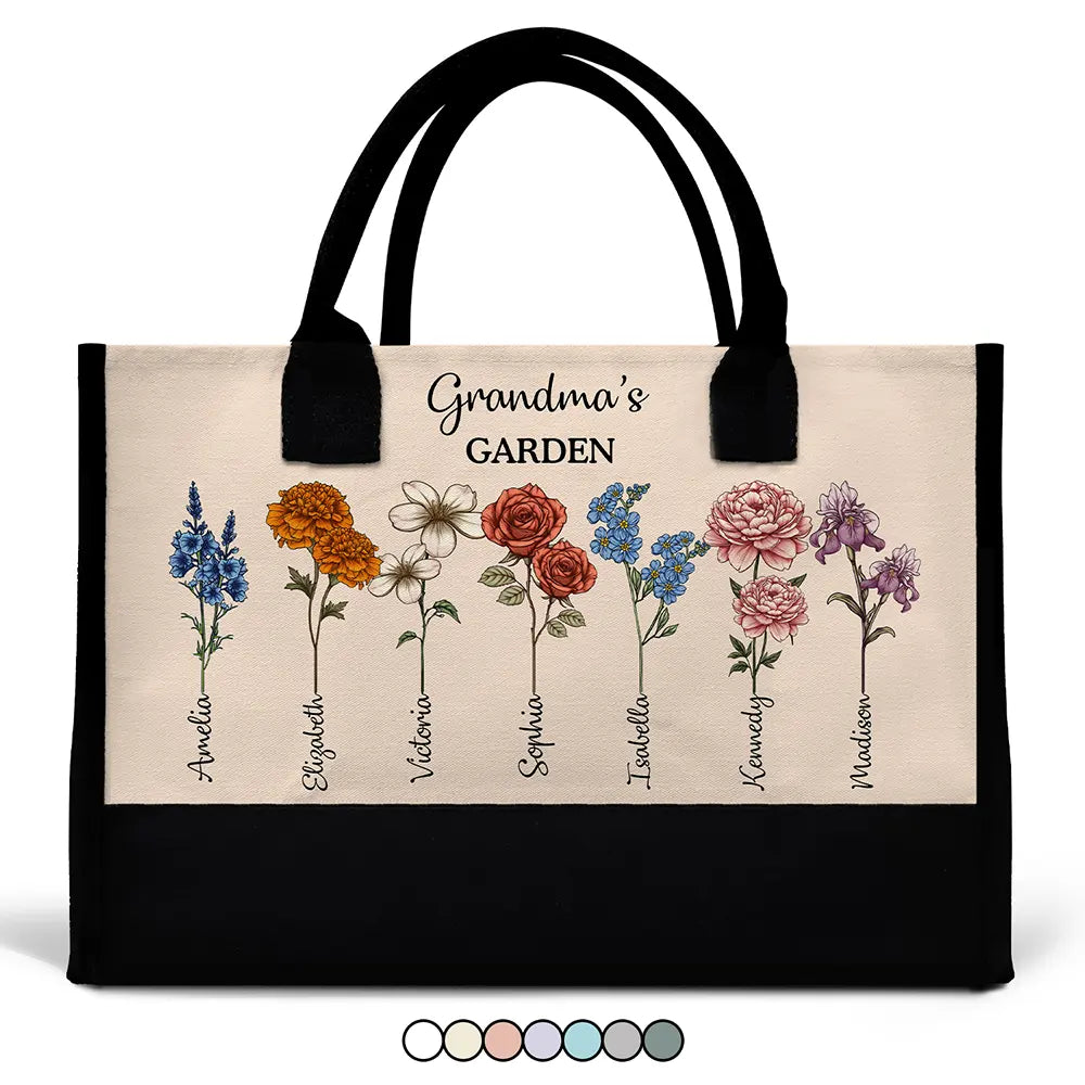 Grandma's Garden Birth Flower Bouquet - Personalized Canvas Tote Bag