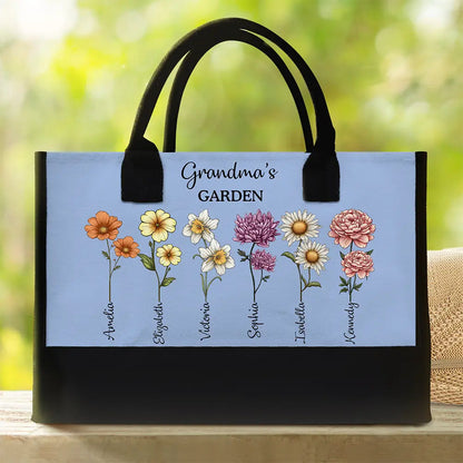 Grandma's Garden Birth Flower Bouquet - Personalized Canvas Tote Bag