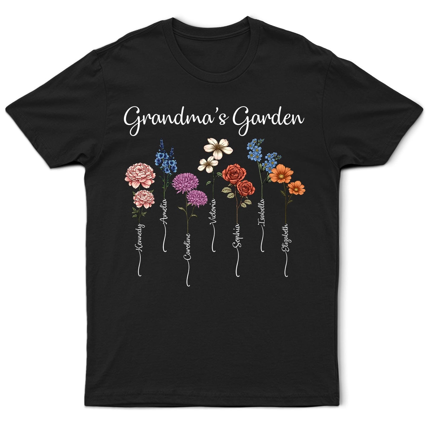 Grandma's Garden Birth Flower Bouquet - Personalized T Shirt