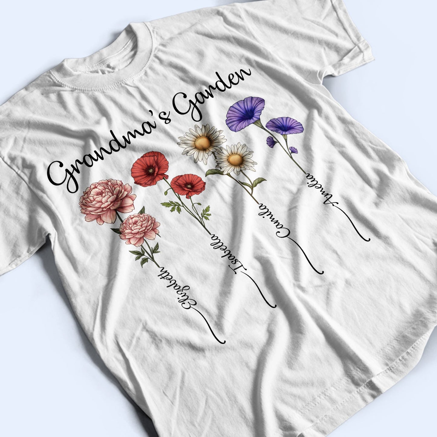 Grandma's Garden Birth Flower Bouquet - Personalized T Shirt