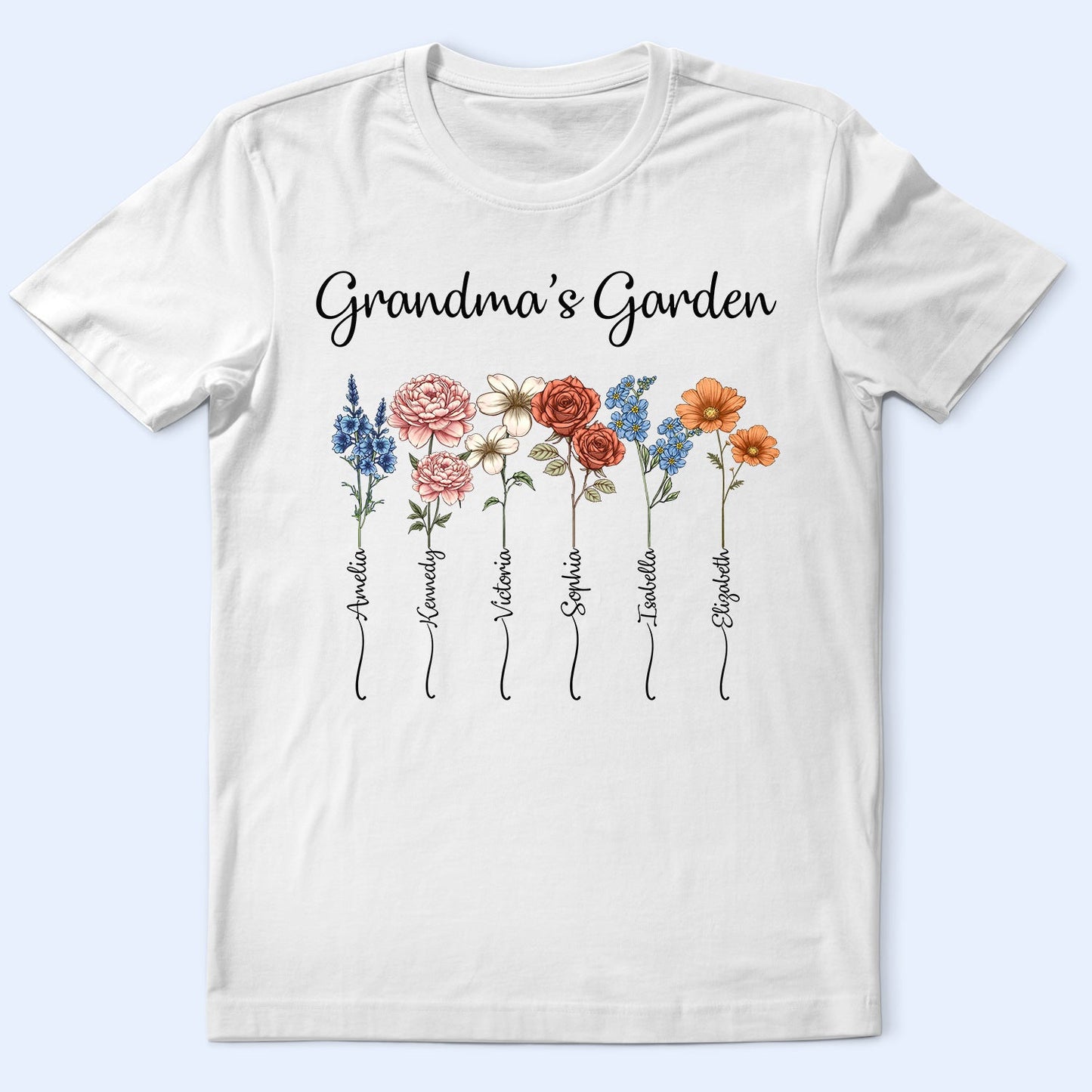 Grandma's Garden Birth Flower Bouquet - Personalized T Shirt