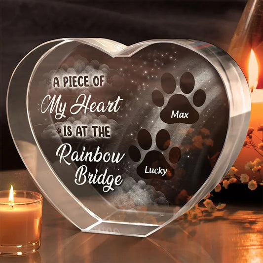 Pet Memorial A Piece At The Rainbow Bridge - Personalized Crystal Heart