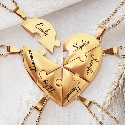 Gift For Bestie - Bestie Sister Forever Friendship Jewelry - Personalized Heart Puzzle Necklace Set