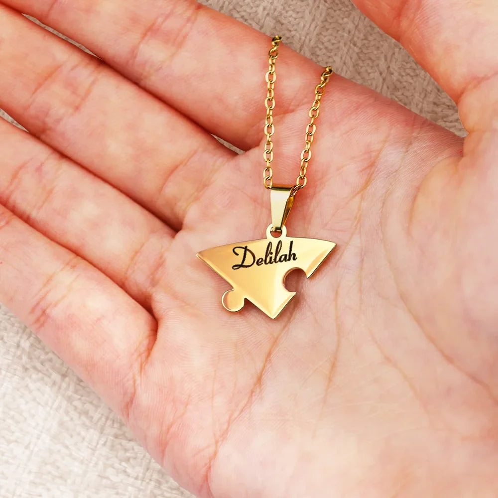 Gift For Bestie - Bestie Sister Forever Friendship Jewelry - Personalized Heart Puzzle Necklace Set