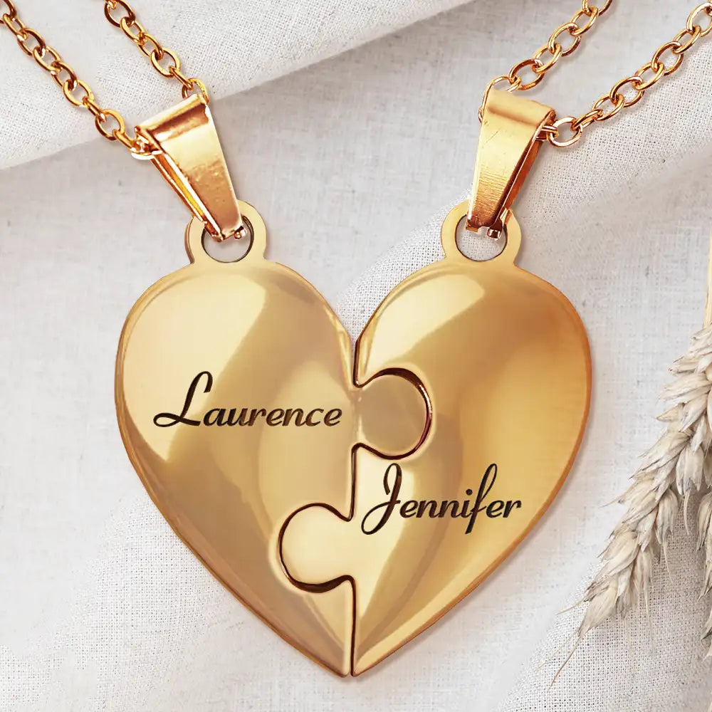 Gift For Bestie - Bestie Sister Forever Friendship Jewelry - Personalized Heart Puzzle Necklace Set