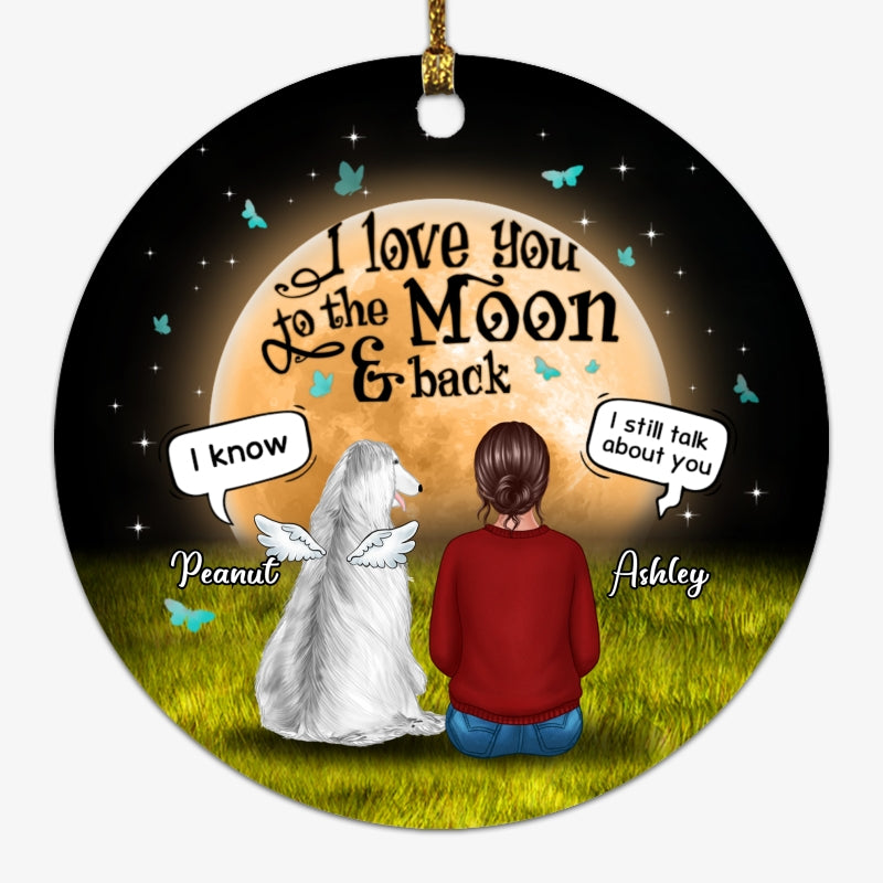 Dog Mom Sitting With Dogs In Moonlight Memorial Personalized Circle Ornament