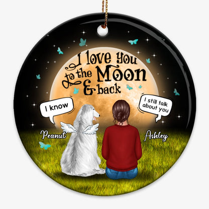 Dog Mom Sitting With Dogs In Moonlight Memorial Personalized Circle Ornament