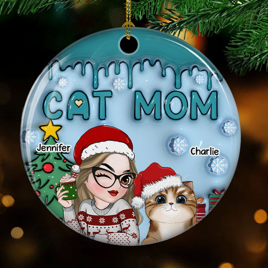 Lovely Cat Mom - Personalized Custom 3D Inflated Effect Ceramic Ornament