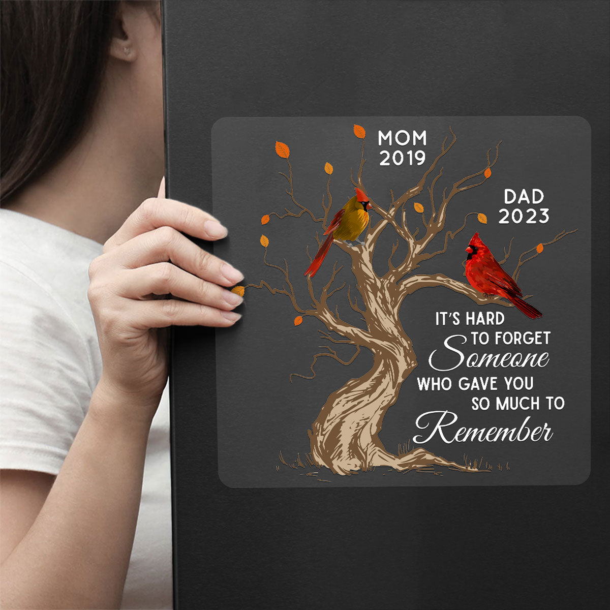 Hard To Forget Someone Cardinal Family Memorial Remembrance Personalized Decal