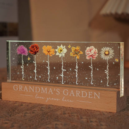 Grandma‘s Garden Birth Month Flowers Personalized Acrylic Block LED Night Light, Heartfelt 2025 Mother's Day Gift For Grandma, Mom, Auntie, Sister