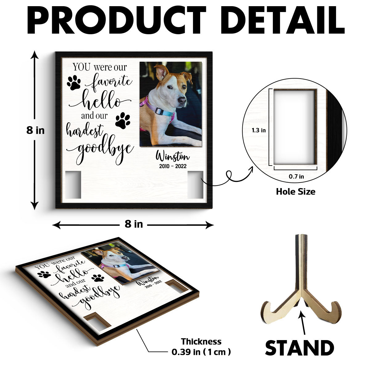 Our Favorite Hello Hardest Goodbye Dog Cat Sympathy Gift Photo Memorial Collar Keepsake Personalized Wooden Pet Collar Holder