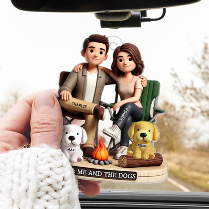 Camping Couple You Me And The Dog Cats Personalized Acrylic Car Hanger Ornament, Heartfelt Gift For Couple, For Dog Lovers, Cat Lovers, Pet Lovers