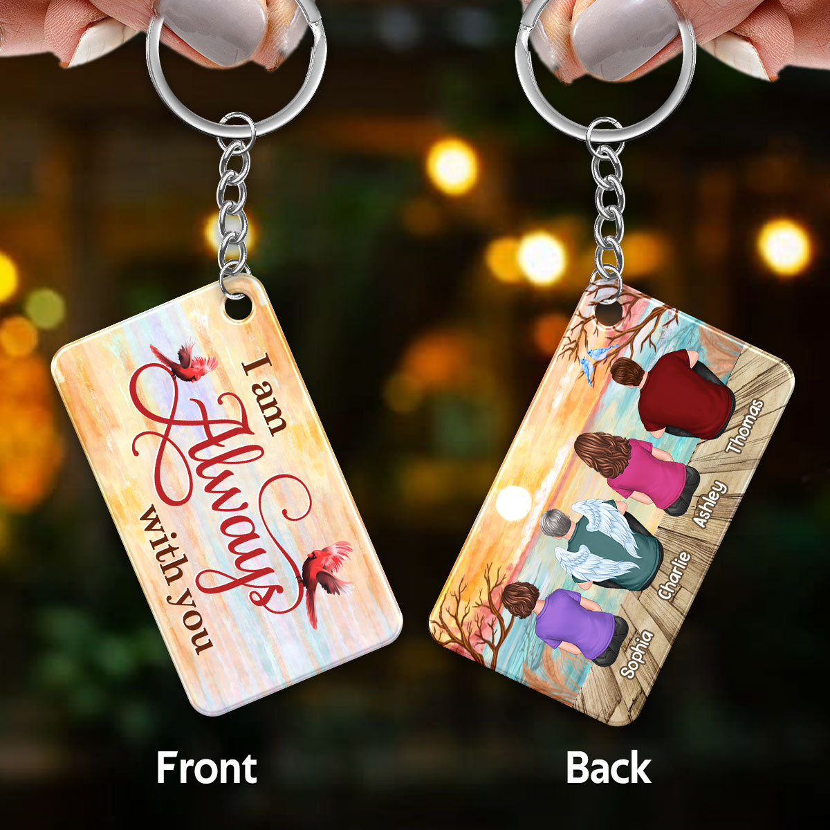 Lake View Whole Back View Family Sitting Remembrance Gift Memorial Personalized Acrylic Keychain
