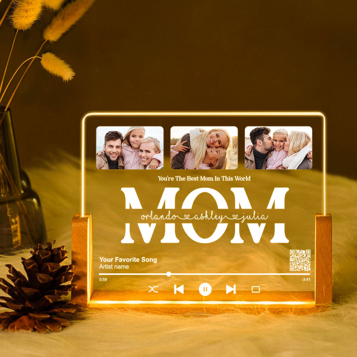 Customize with a Song That Speaks Your Heart, Personalized Photo LED Night Light, Mother's Day Gift for Mom, Scannable QR Code