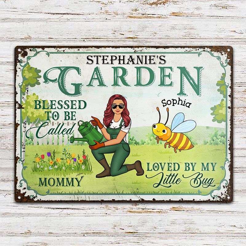 Loved By My Little Bugs Blessed Gardening Lady - Gift For Mom - Personalized Custom Classic Metal Signs