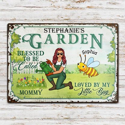 Loved By My Little Bugs Blessed Gardening Lady - Gift For Mom - Personalized Custom Classic Metal Signs