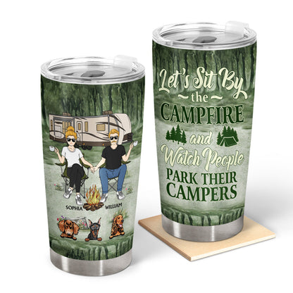 Camping Couple Let's Sit By The Campfire - Gift For Dog Lovers - Personalized Custom Tumbler