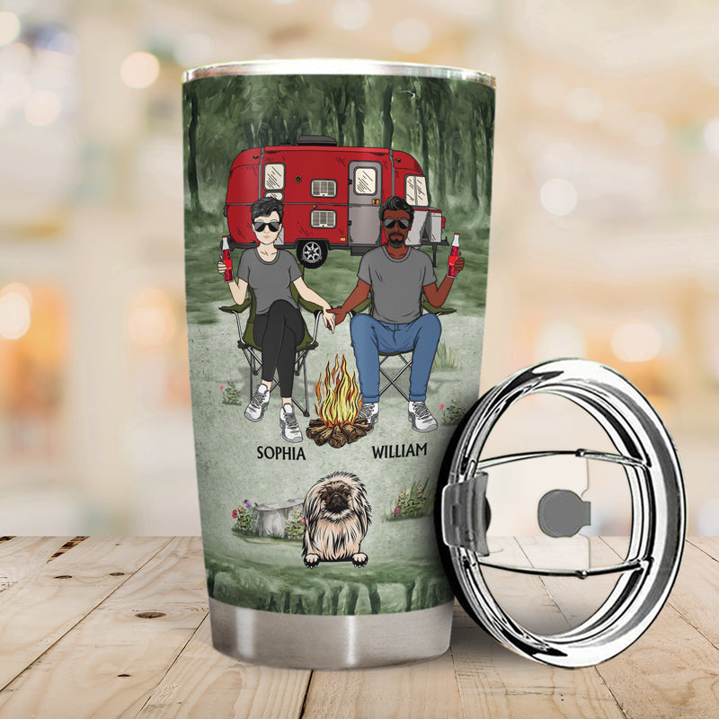Camping Couple Let's Sit By The Campfire - Gift For Dog Lovers - Personalized Custom Tumbler