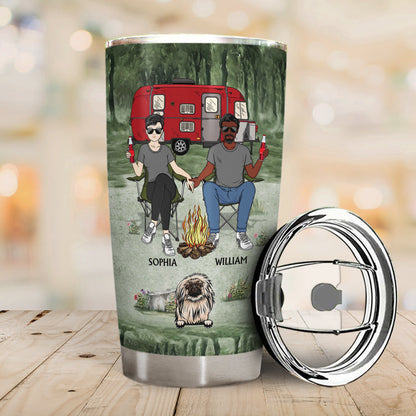 Camping Couple Let's Sit By The Campfire - Gift For Dog Lovers - Personalized Custom Tumbler