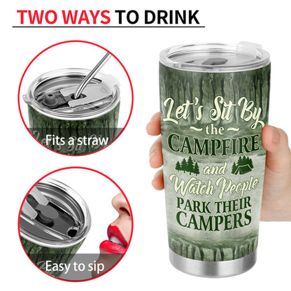Camping Couple Let's Sit By The Campfire - Gift For Dog Lovers - Personalized Custom Tumbler