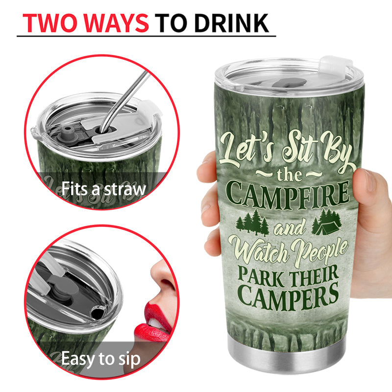Camping Couple Let's Sit By The Campfire - Gift For Dog Lovers - Personalized Custom Tumbler