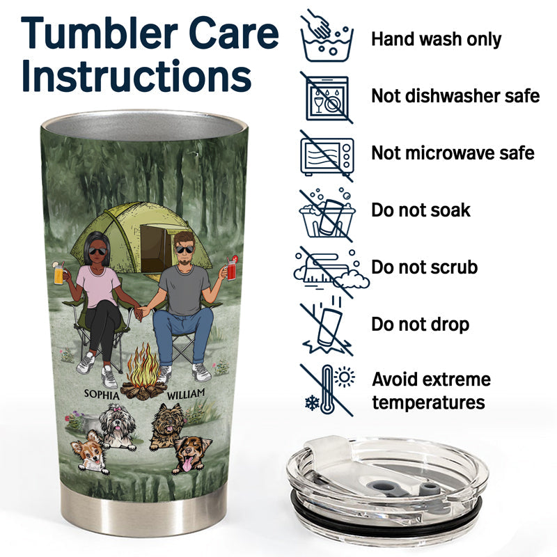 Camping Couple Let's Sit By The Campfire - Gift For Dog Lovers - Personalized Custom Tumbler