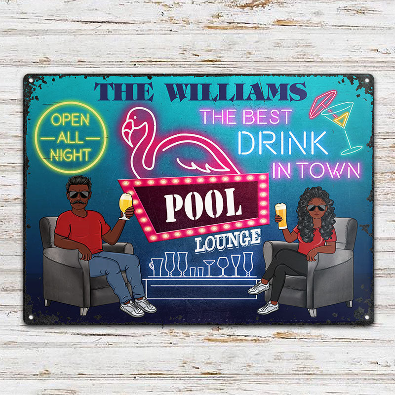 Neon Best Drinks Flamingo Lounge - Couple Gift - Personalized Custom Classic Metal Signs