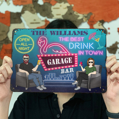 Neon Best Drinks Flamingo Lounge - Couple Gift - Personalized Custom Classic Metal Signs