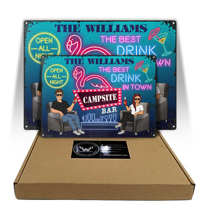 Neon Best Drinks Flamingo Lounge - Couple Gift - Personalized Custom Classic Metal Signs