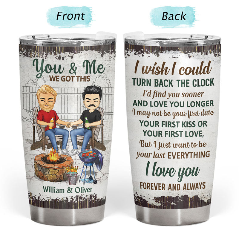 Grilling Backyard Family Chibi Couple The Day I Met You - Couple Gift - Personalized Custom Tumbler