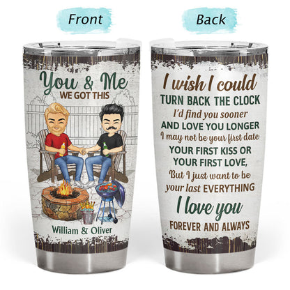 Grilling Backyard Family Chibi Couple The Day I Met You - Couple Gift - Personalized Custom Tumbler