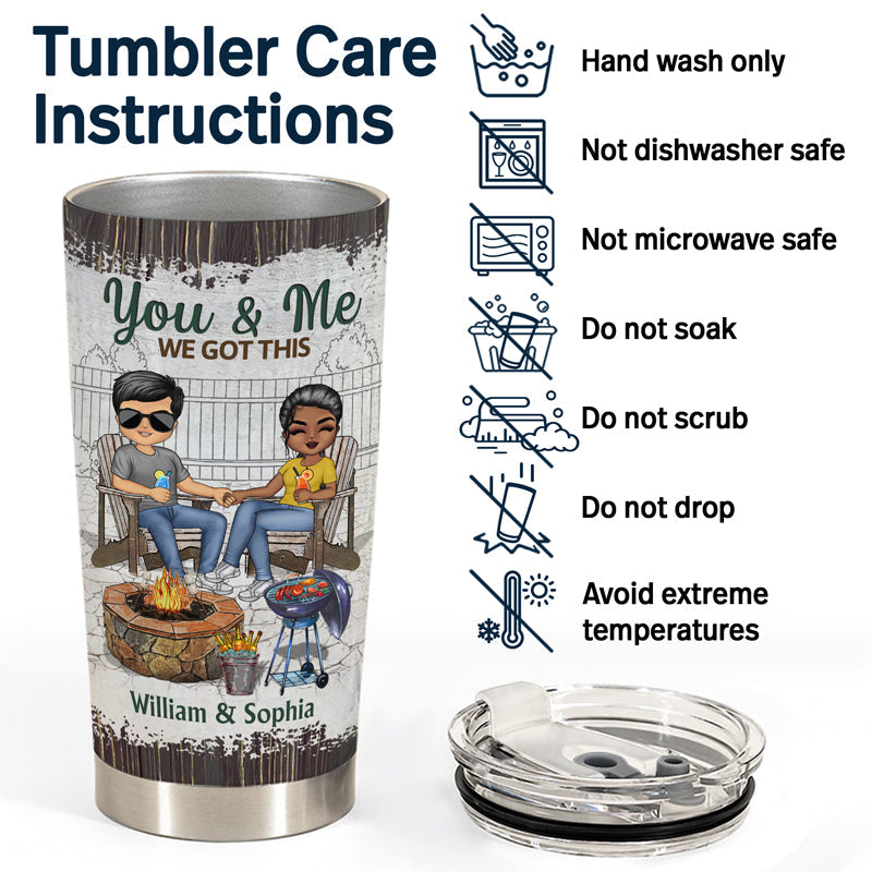 Grilling Backyard Family Chibi Couple The Day I Met You - Couple Gift - Personalized Custom Tumbler