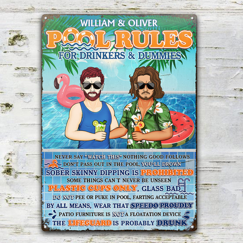 Pool Rules For Drinkers And Dummies - Summer Gift For Couple - Personalized Custom Classic Metal Signs