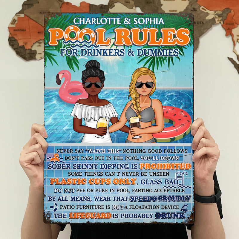 Pool Rules For Drinkers And Dummies - Summer Gift For Couple - Personalized Custom Classic Metal Signs