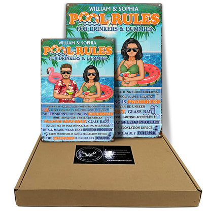 Pool Rules For Drinkers And Dummies - Summer Gift For Couple - Personalized Custom Classic Metal Signs