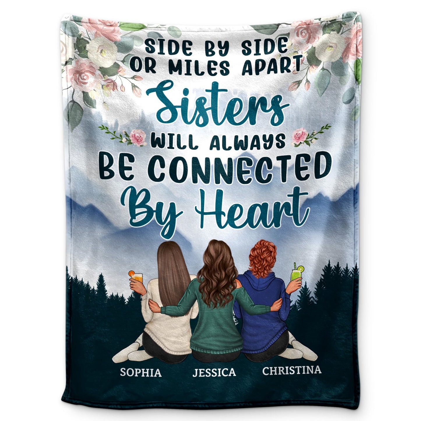 Side By Side Or Miles Apart - Birthday, Loving Gift For Sister, Brother, Siblings, Family, Besties - Personalized Custom Fleece Blanket