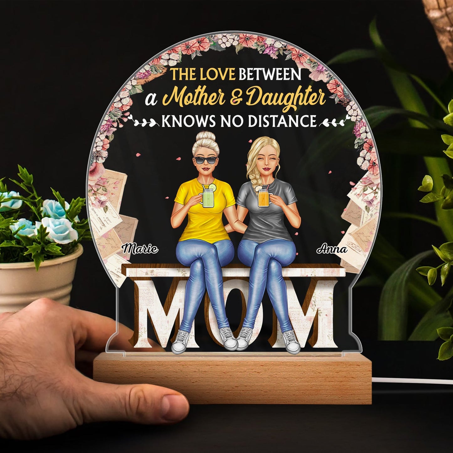 Behind Every Crazy Daughter Is A Mother - Birthday, Loving Gift For Mom, Grandma, Grandmother - Personalized Custom 3D Led Light Wooden Base