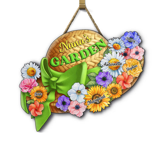 Nana, Mom, Auntie Family Garden Flowers - Birthday, Home Decor, Loving Gift For Mother, Grandma, Grandmother - Personalized Custom Shaped Wood Sign