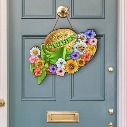 Nana, Mom, Auntie Family Garden Flowers - Birthday, Home Decor, Loving Gift For Mother, Grandma, Grandmother - Personalized Custom Shaped Wood Sign