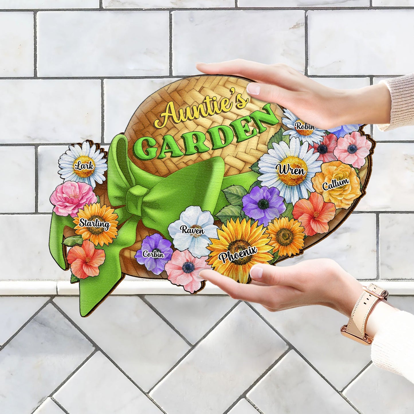Nana, Mom, Auntie Family Garden Flowers - Birthday, Home Decor, Loving Gift For Mother, Grandma, Grandmother - Personalized Custom Shaped Wood Sign