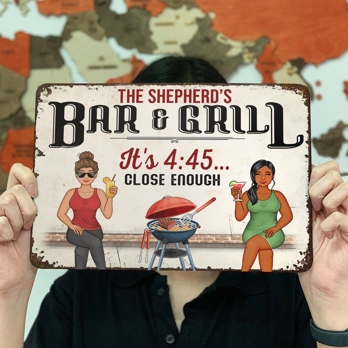 Proudly Serving Whatever You Bring Couple Family - Birthday, Loving, Home Decor Gift For Grilling Lovers, Backyard, Patio - Personalized Custom Classic Metal Signs