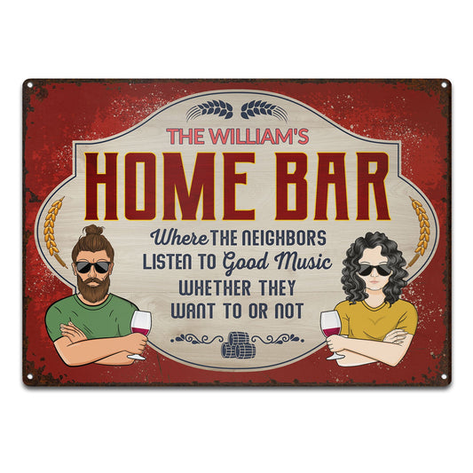 Neighbors Listen To Good Music Couple Family - Birthday, Loving, Home Decor Gift For Grilling Lovers, Backyard, Patio - Personalized Custom Classic Metal Signs