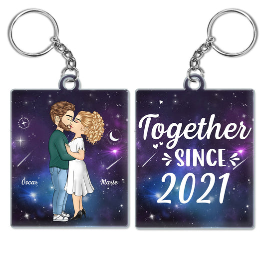 In The Galaxy Sky Chibi Kissing Couple Sideview - Birthday, Loving, Anniversary Gift For Spouse, Husband, Wife, Married Couple, Boyfriend, Girlfriend - Personalized Acrylic Keychain
