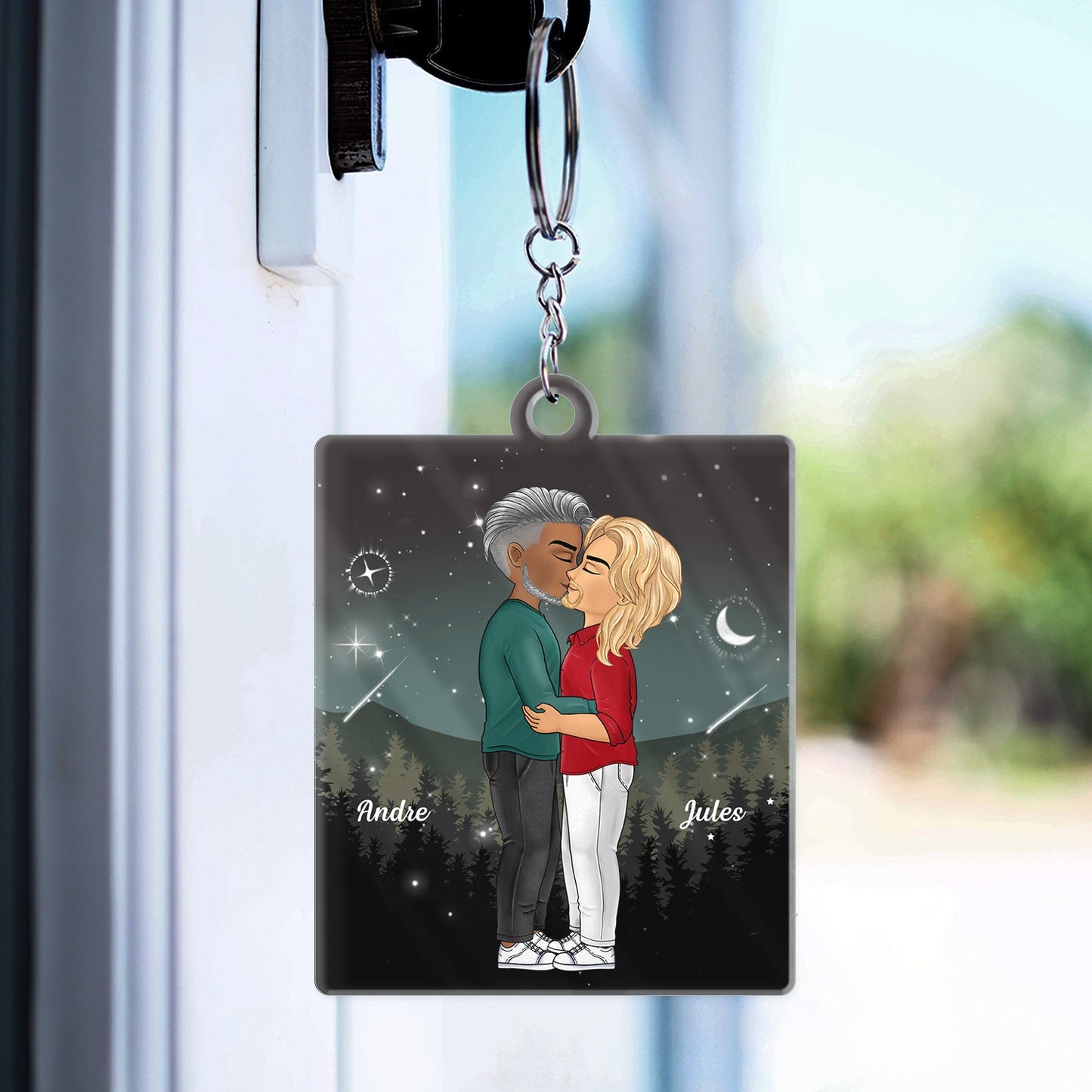 In The Galaxy Sky Chibi Kissing Couple Sideview - Birthday, Loving, Anniversary Gift For Spouse, Husband, Wife, Married Couple, Boyfriend, Girlfriend - Personalized Acrylic Keychain