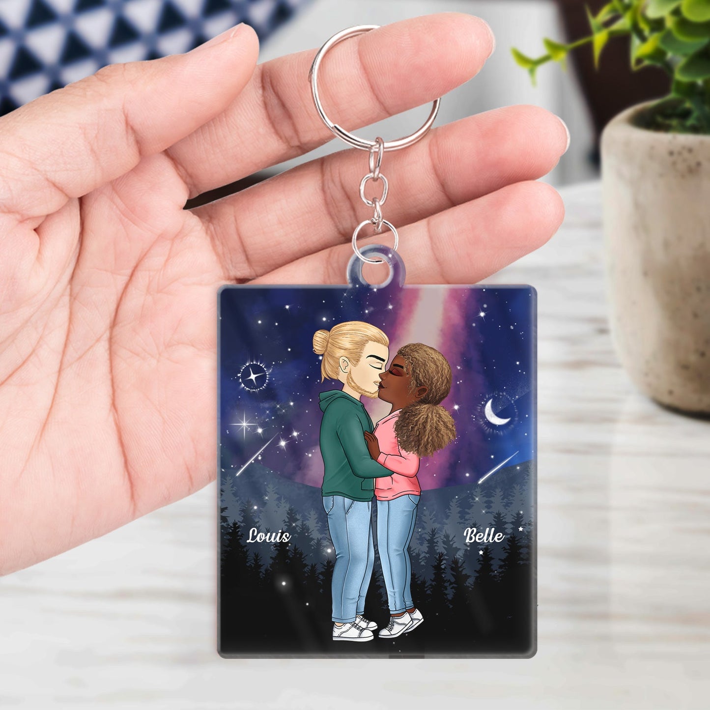 In The Galaxy Sky Chibi Kissing Couple Sideview - Birthday, Loving, Anniversary Gift For Spouse, Husband, Wife, Married Couple, Boyfriend, Girlfriend - Personalized Acrylic Keychain