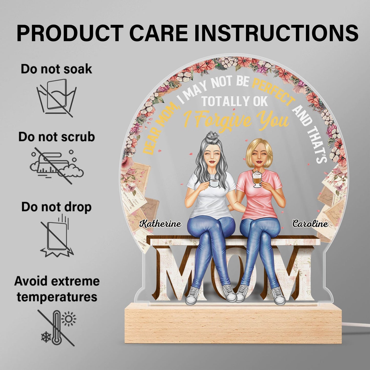 Behind Every Crazy Daughter Is A Mother - Birthday, Loving Gift For Mom, Grandma, Grandmother - Personalized Custom 3D Led Light Wooden Base