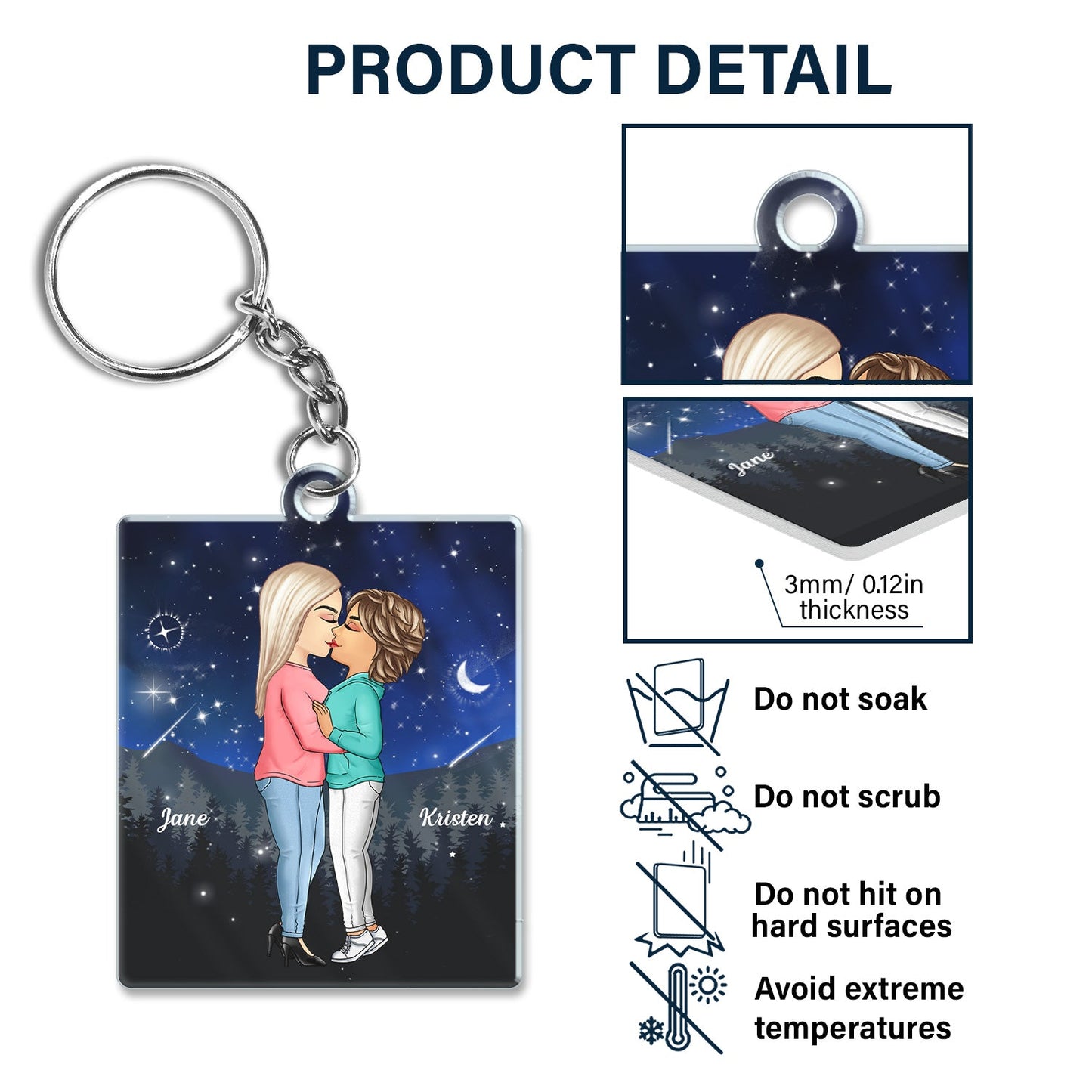 In The Galaxy Sky Chibi Kissing Couple Sideview - Birthday, Loving, Anniversary Gift For Spouse, Husband, Wife, Married Couple, Boyfriend, Girlfriend - Personalized Acrylic Keychain