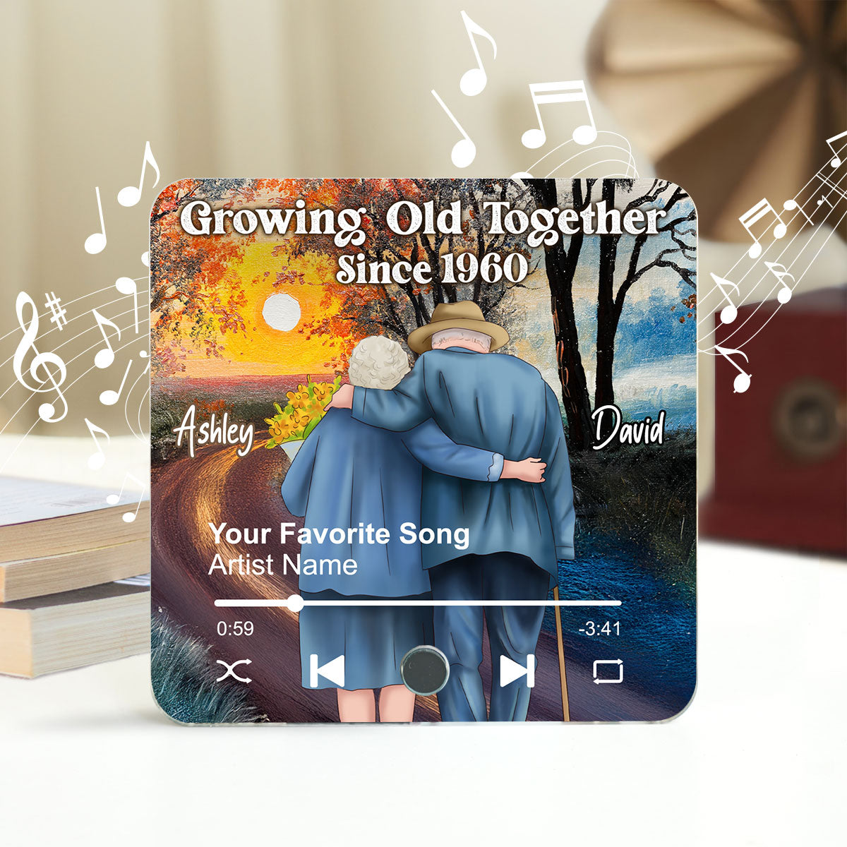 Old Couple Growing Old Together Since Personalized Music Fridge Magnet, Heartfelt 2025 Valentine's Day Gift For Couple, For Him, For Her, Boyfriend, Girlfriend, Husband, Wife