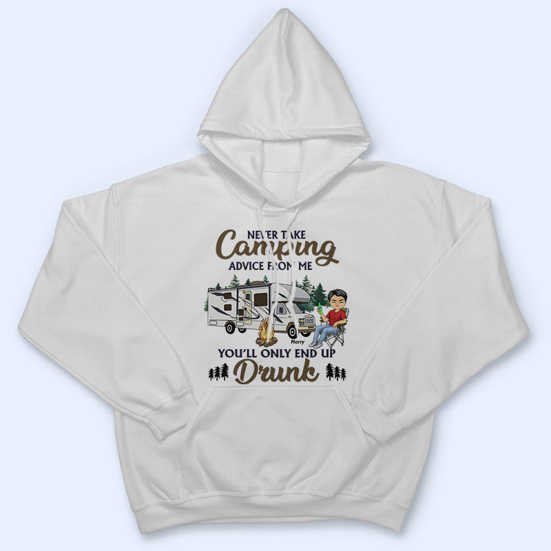 Never Take Camping Advice From Me You'll Only End Up Drunk Camping Chibi - Personalized Custom T Shirt